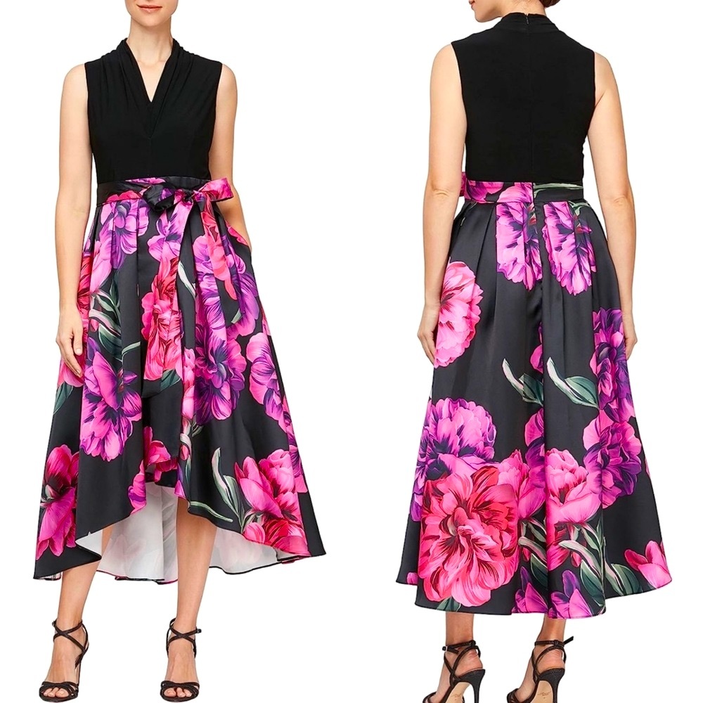 NWT! SLNY Sleeveless Floral Printed Hi-Low Dress
